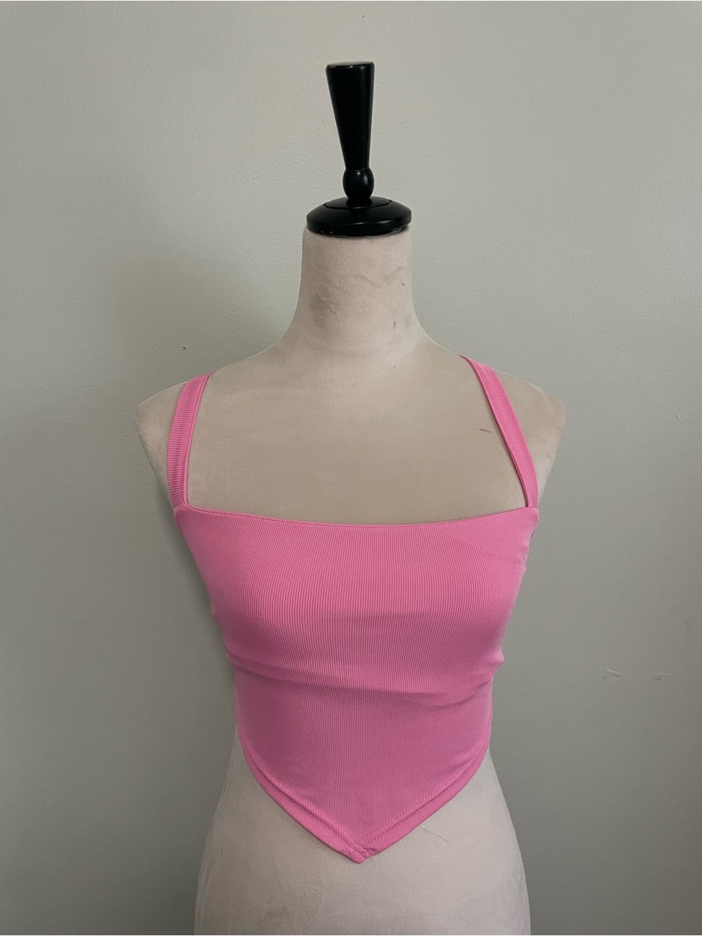 SHEIN Pink Ribbed Handkerchief Hem Crop Tank